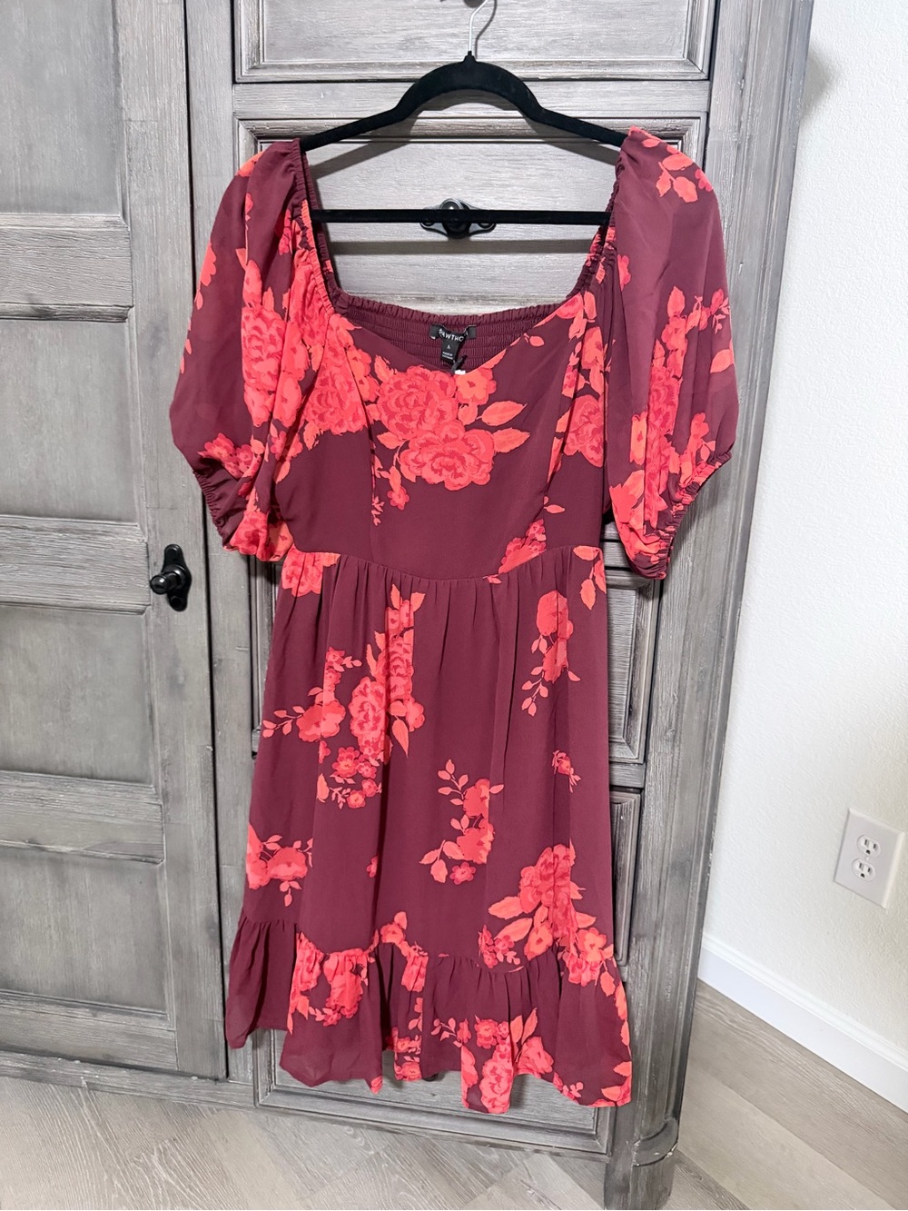 41 Hawthorn Burgundy Midi Dress with Coral Floral Pattern